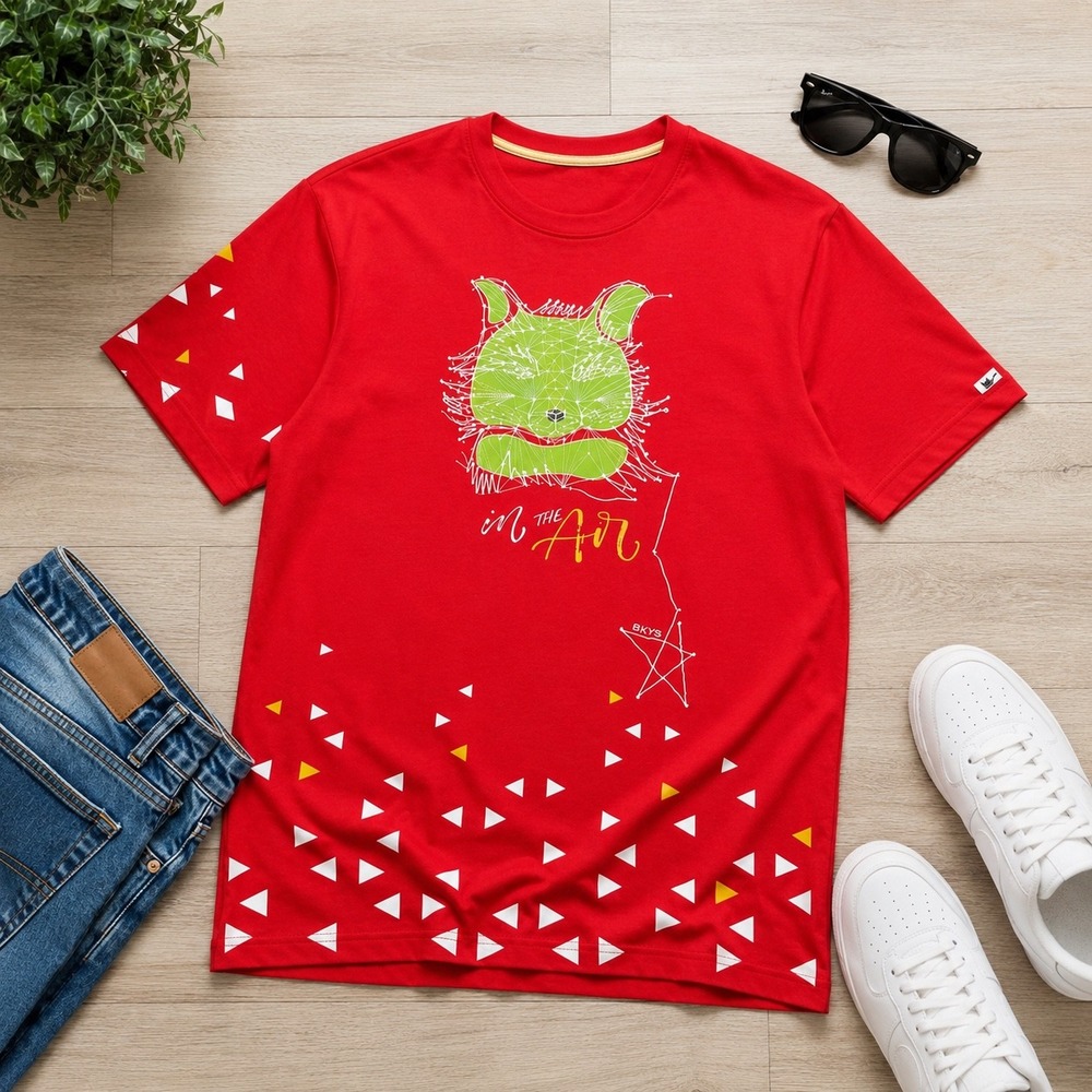 BKYS Graphic T-Shirt Mens XL Red In The Air Fox Streetwear Short Sleeve